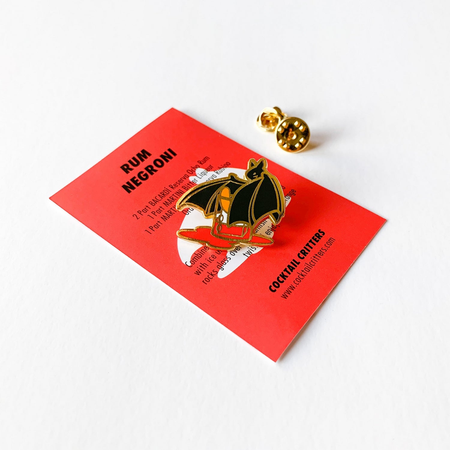 Bacardi Rum Negroni Cocktail Enamel Pin by Cocktail Critters