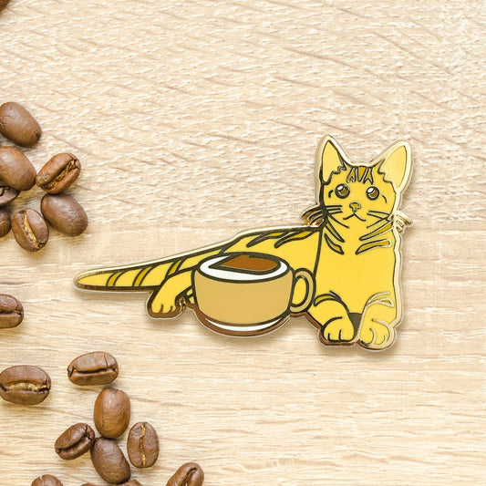 American Short Hair Cat & Cappuccino Coffee Hard Enamel Pin by Cocktail Critters