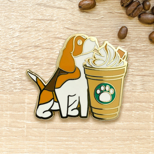 Beagle Dog & Caramel Frappe Coffee Hard Enamel Pin by Cocktail Critters