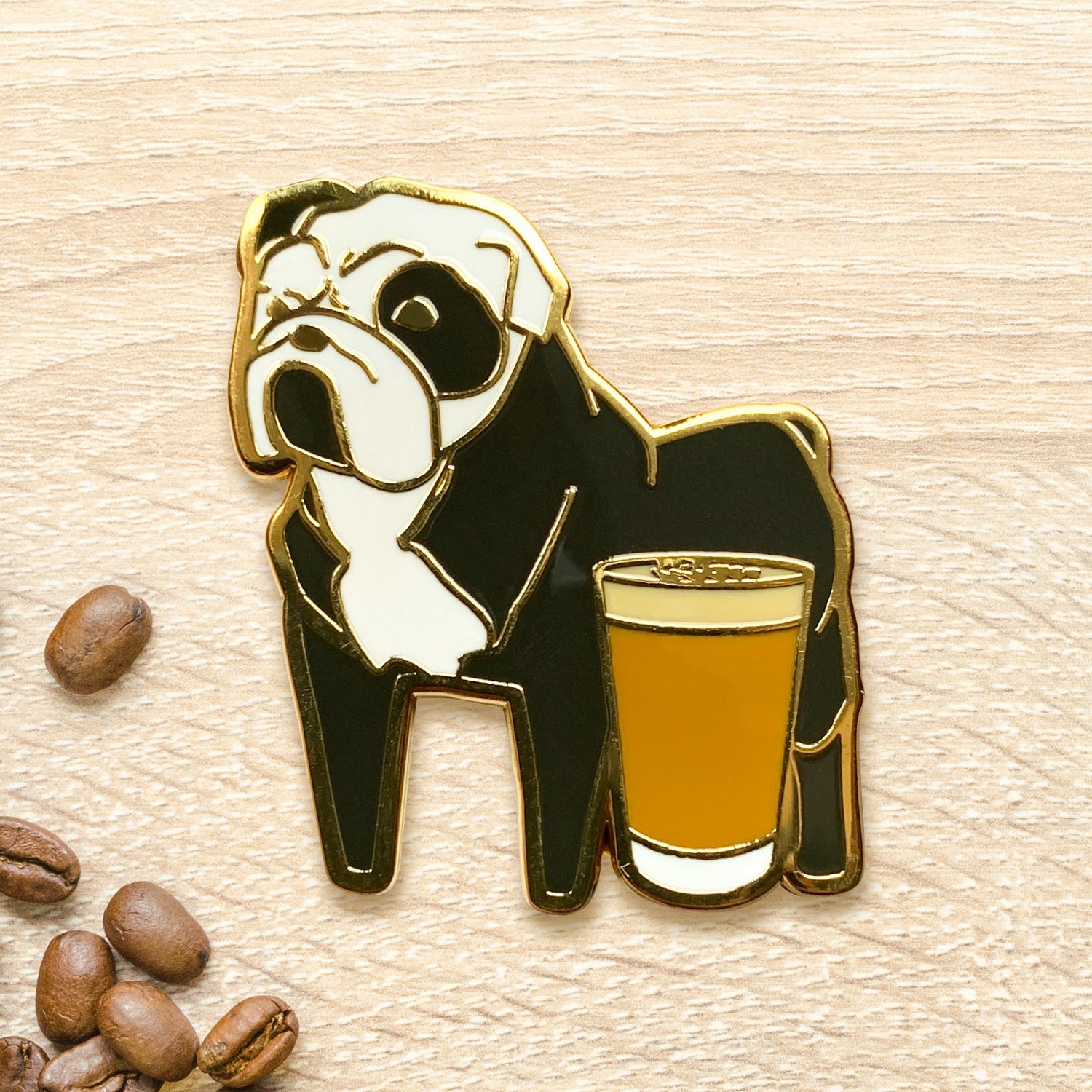 Bulldog & Latte Coffee Hard Enamel Pin by Cocktail Critters