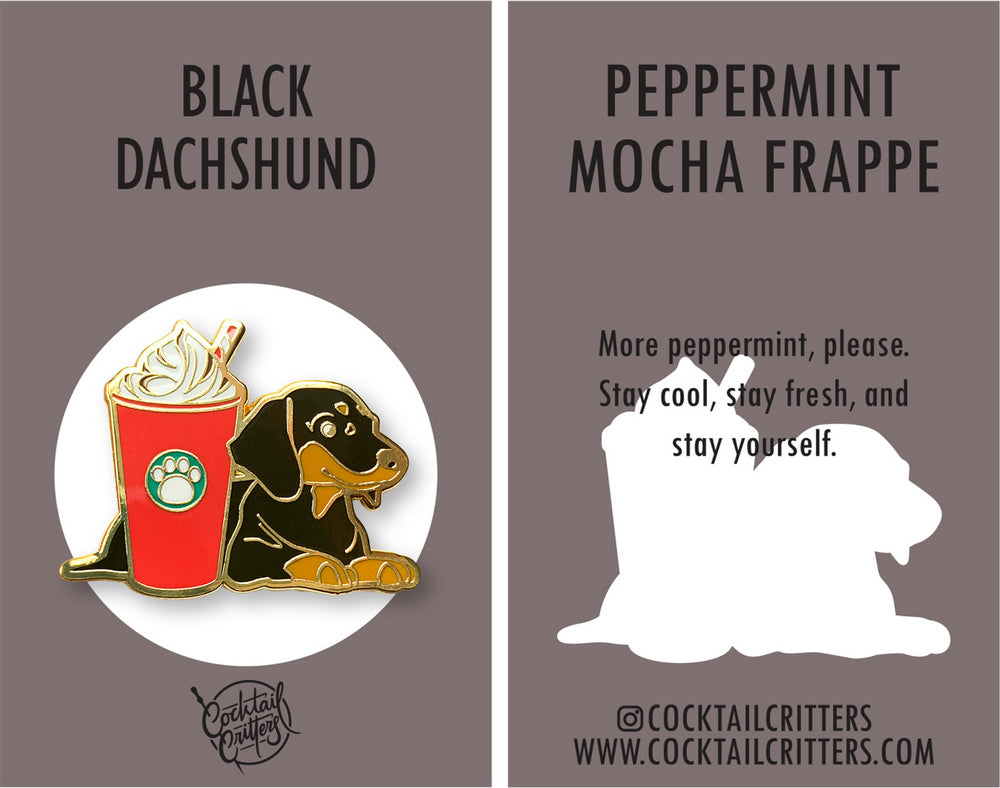 Dachshund & Peppermint Mocha Frappe Coffee Hard Enamel Pin by Cocktail Critters