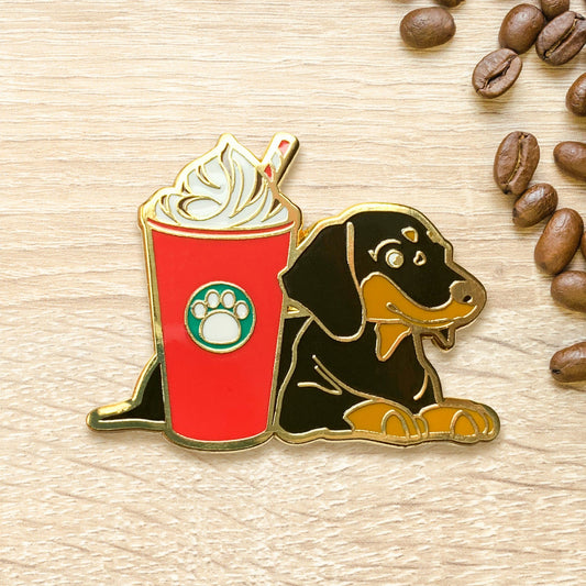 Dachshund & Peppermint Mocha Frappe Coffee Hard Enamel Pin by Cocktail Critters