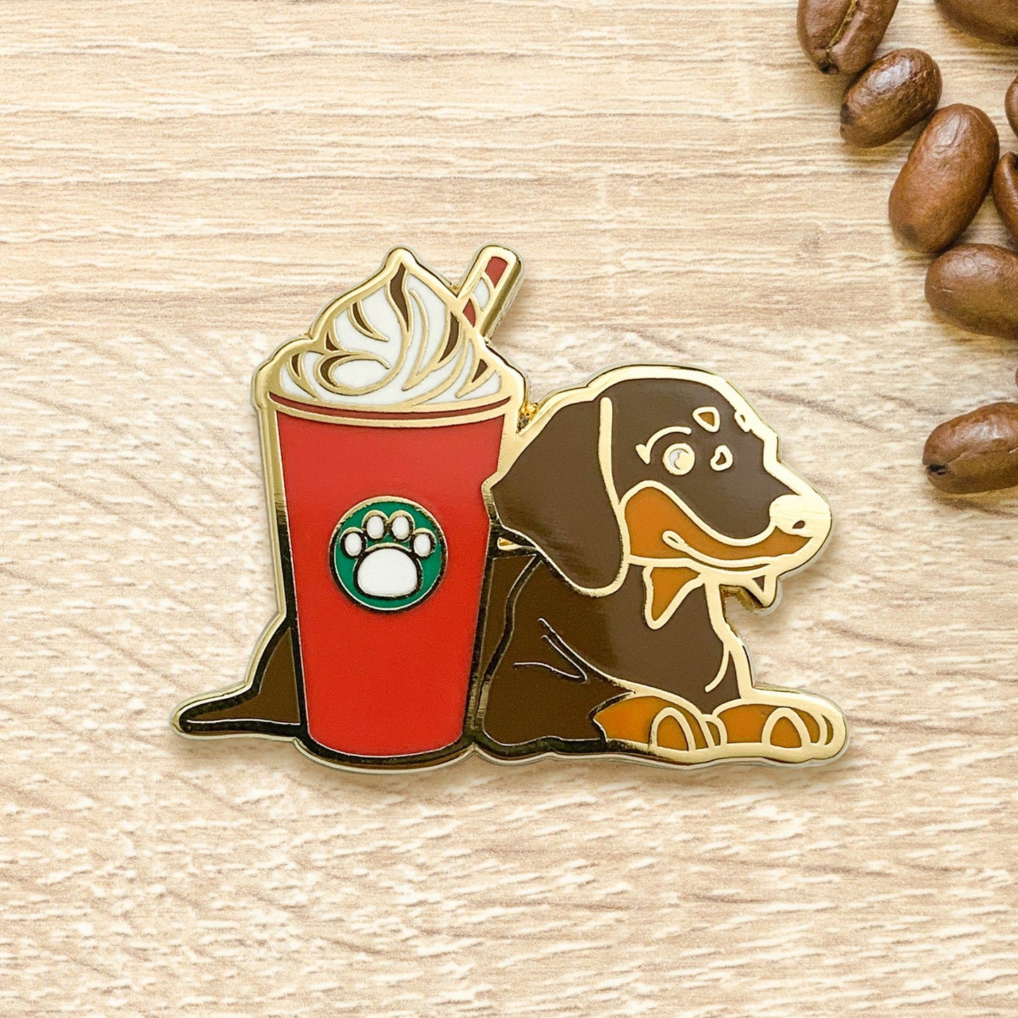 Dachshund & Peppermint Mocha Frappe Coffee Hard Enamel Pin by Cocktail Critters