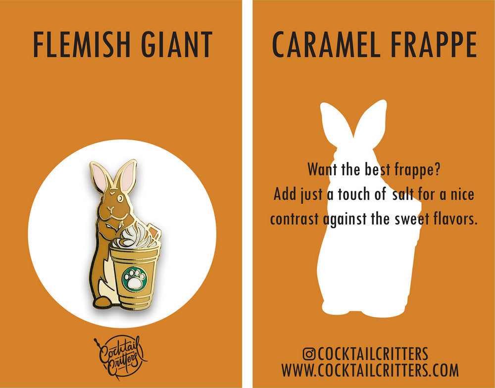 Flemish Giant Rabbit & Caramel Frappe Coffee Hard Enamel Pin by Cocktail Critters