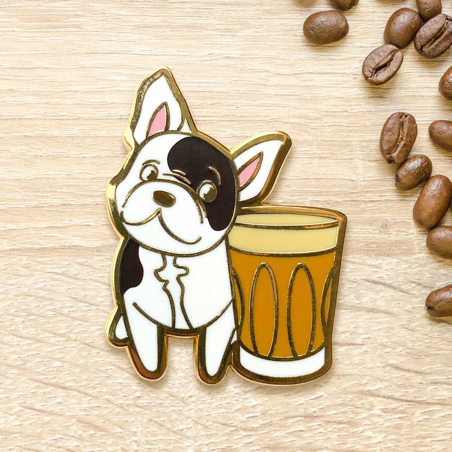 French Bulldog & Flat White Coffee Hard Enamel Pin by Cocktail Critters