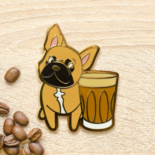 French Bulldog & Flat White Coffee Hard Enamel Pin by Cocktail Critters