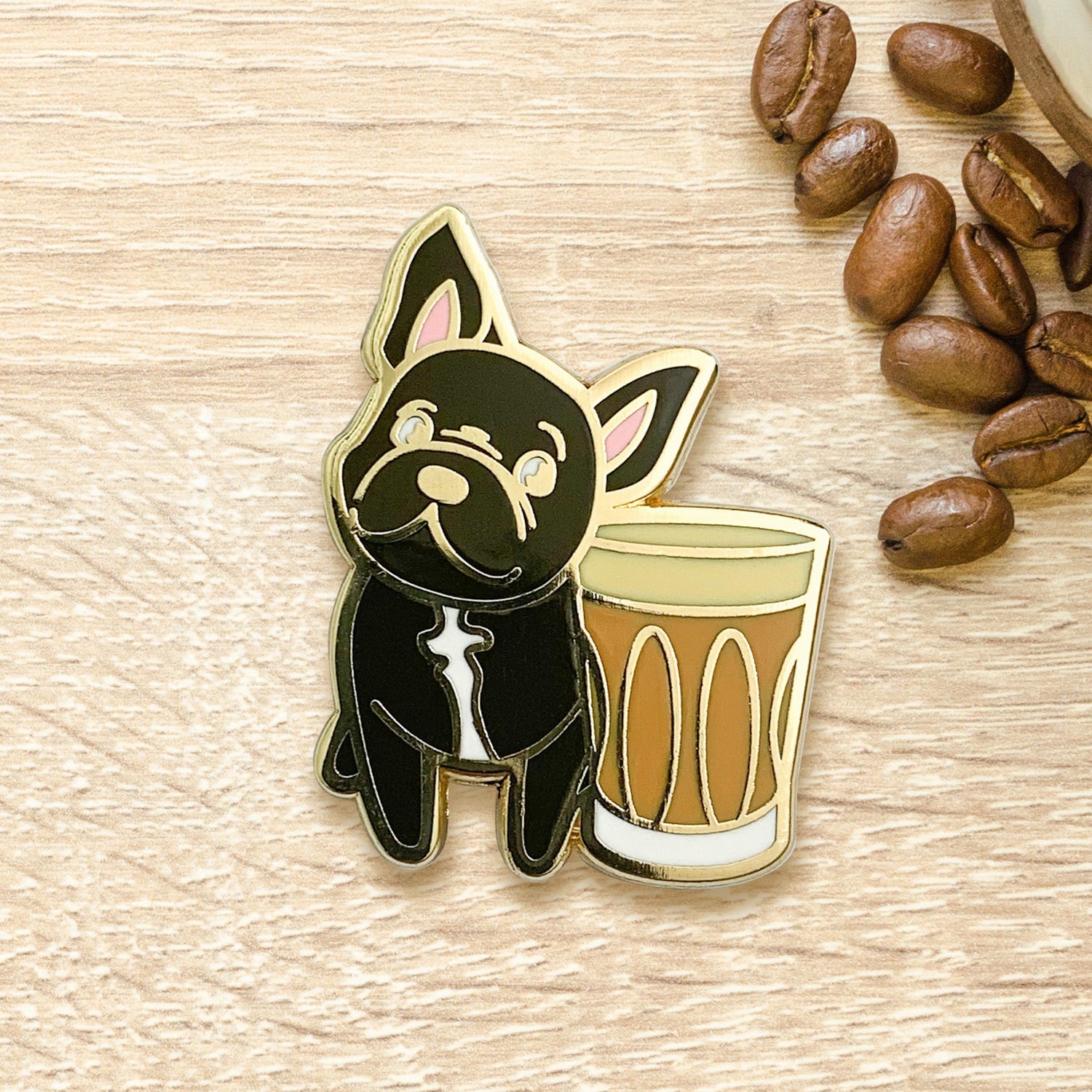 French Bulldog & Flat White Coffee Hard Enamel Pin by Cocktail Critters