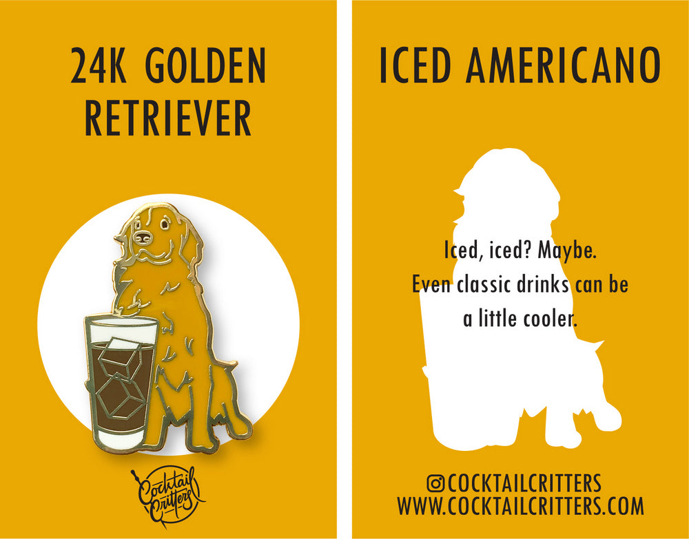 Golden Retriever & Iced Americano Coffee Hard Enamel Pin by Cocktail Critters