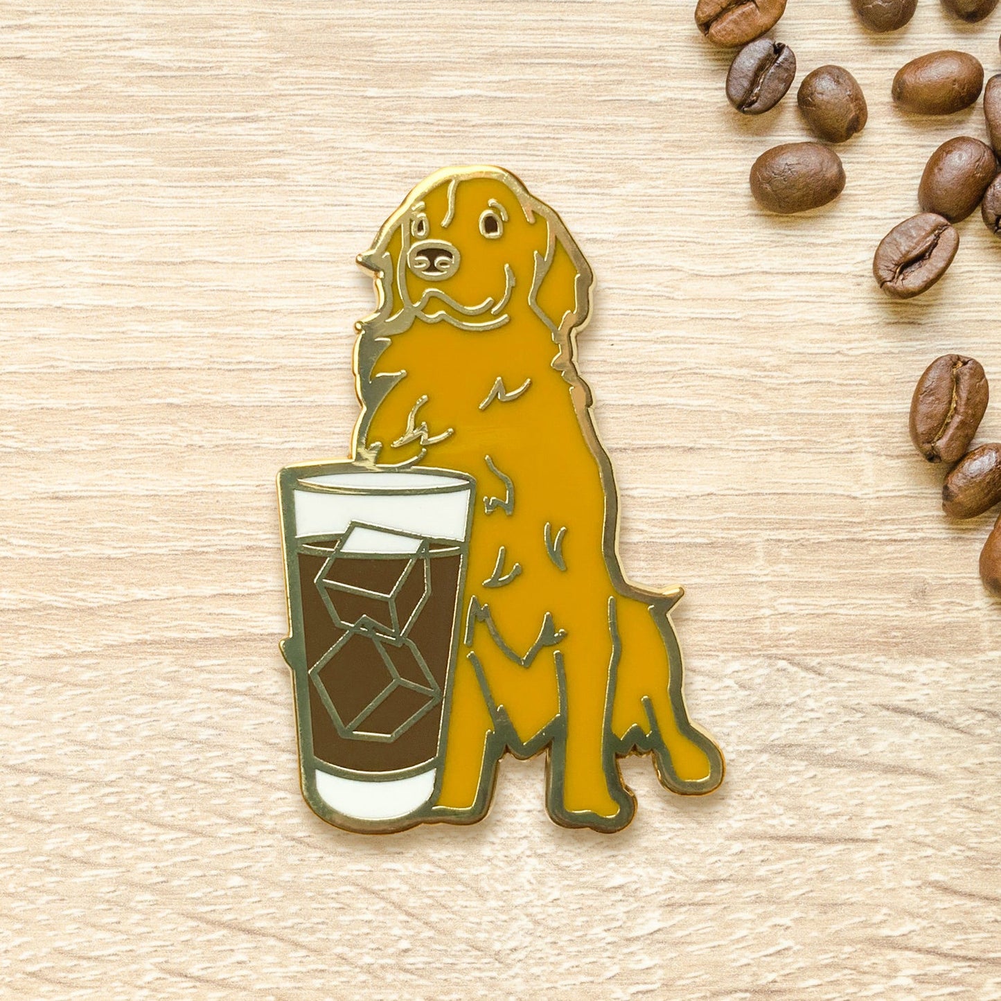 Golden Retriever & Iced Americano Coffee Hard Enamel Pin by Cocktail Critters