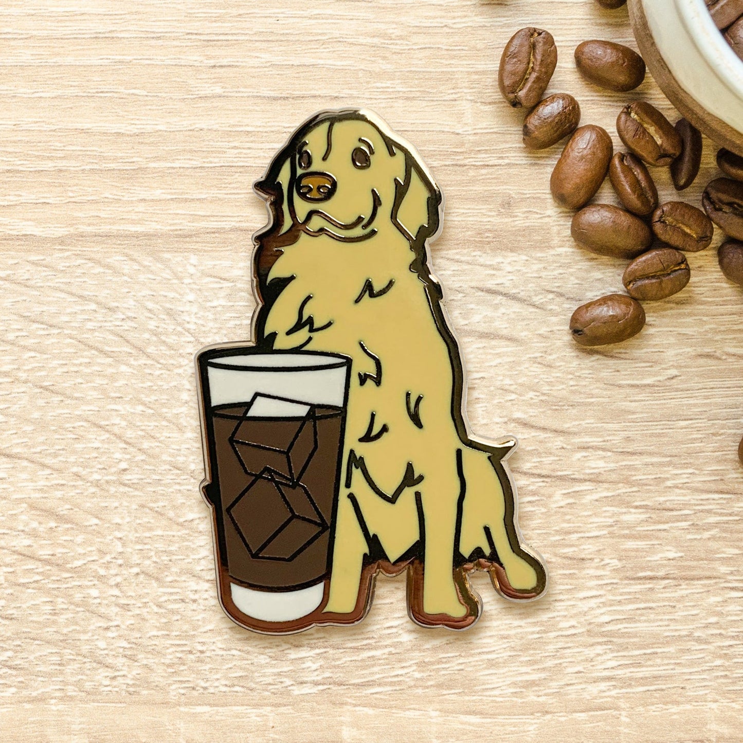 Golden Retriever & Iced Americano Coffee Hard Enamel Pin by Cocktail Critters