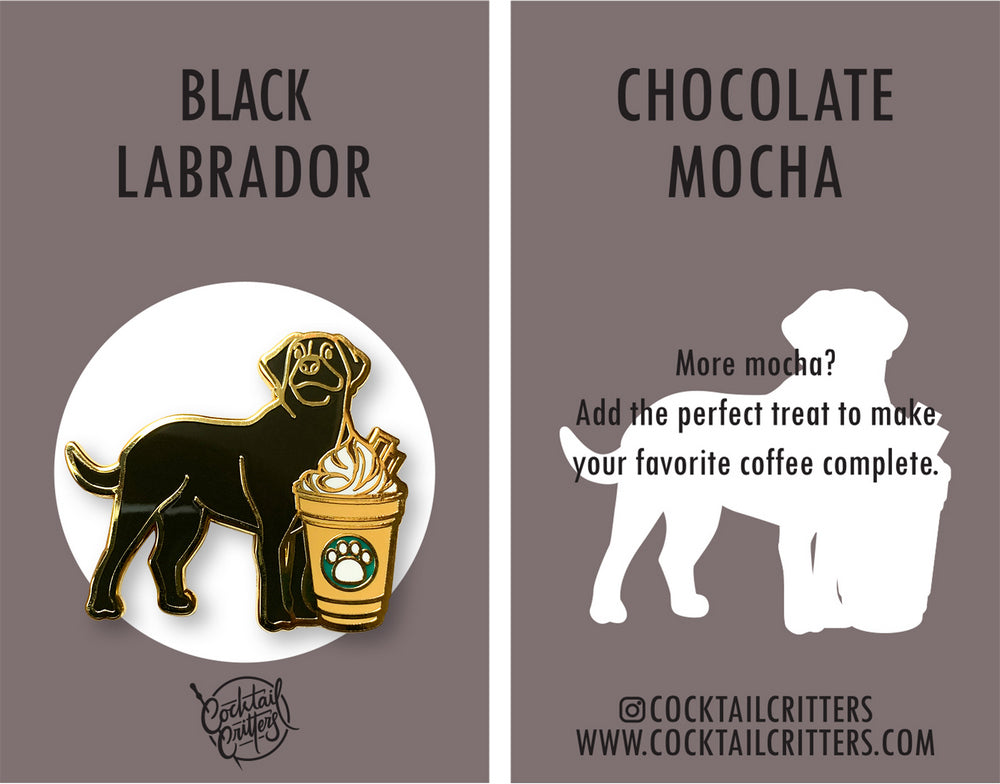 Black Labrador & Mocha Frappe Coffee Hard Enamel Pin by Cocktail Critters