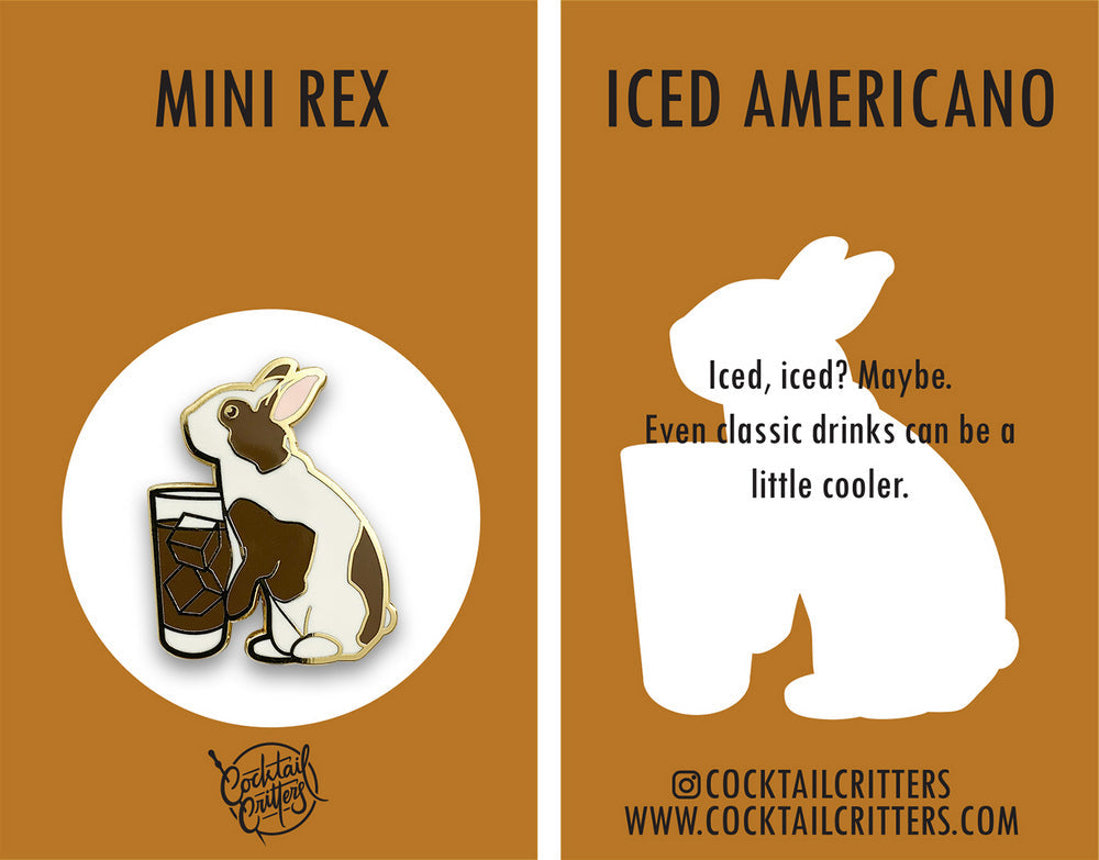 Mini Rex Rabbit & Iced Americano Coffee Hard Enamel Pin by Cocktail Critters