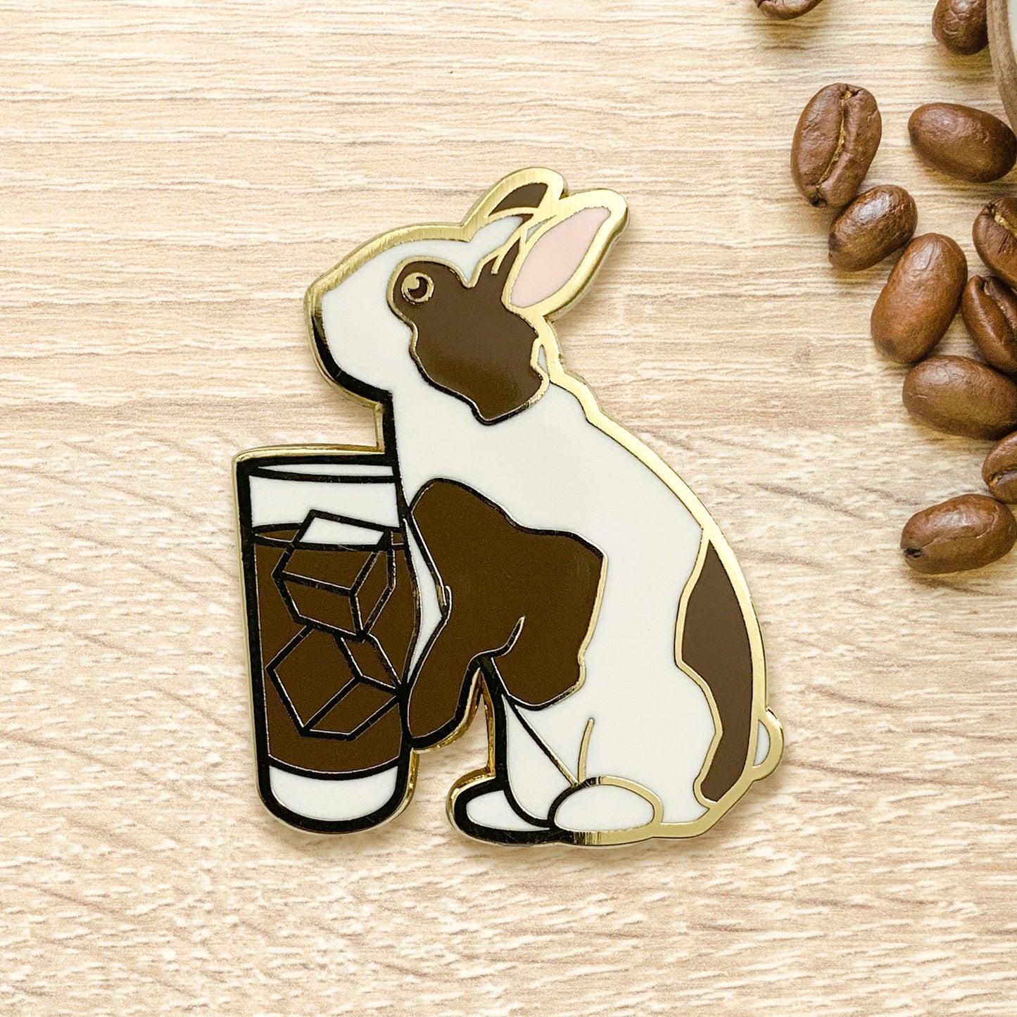 Mini Rex Rabbit & Iced Americano Coffee Hard Enamel Pin by Cocktail Critters