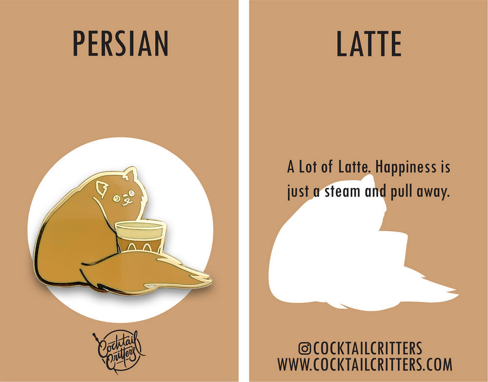 Persian Cat & Latte Coffee Hard Enamel Pin by Cocktail Critters