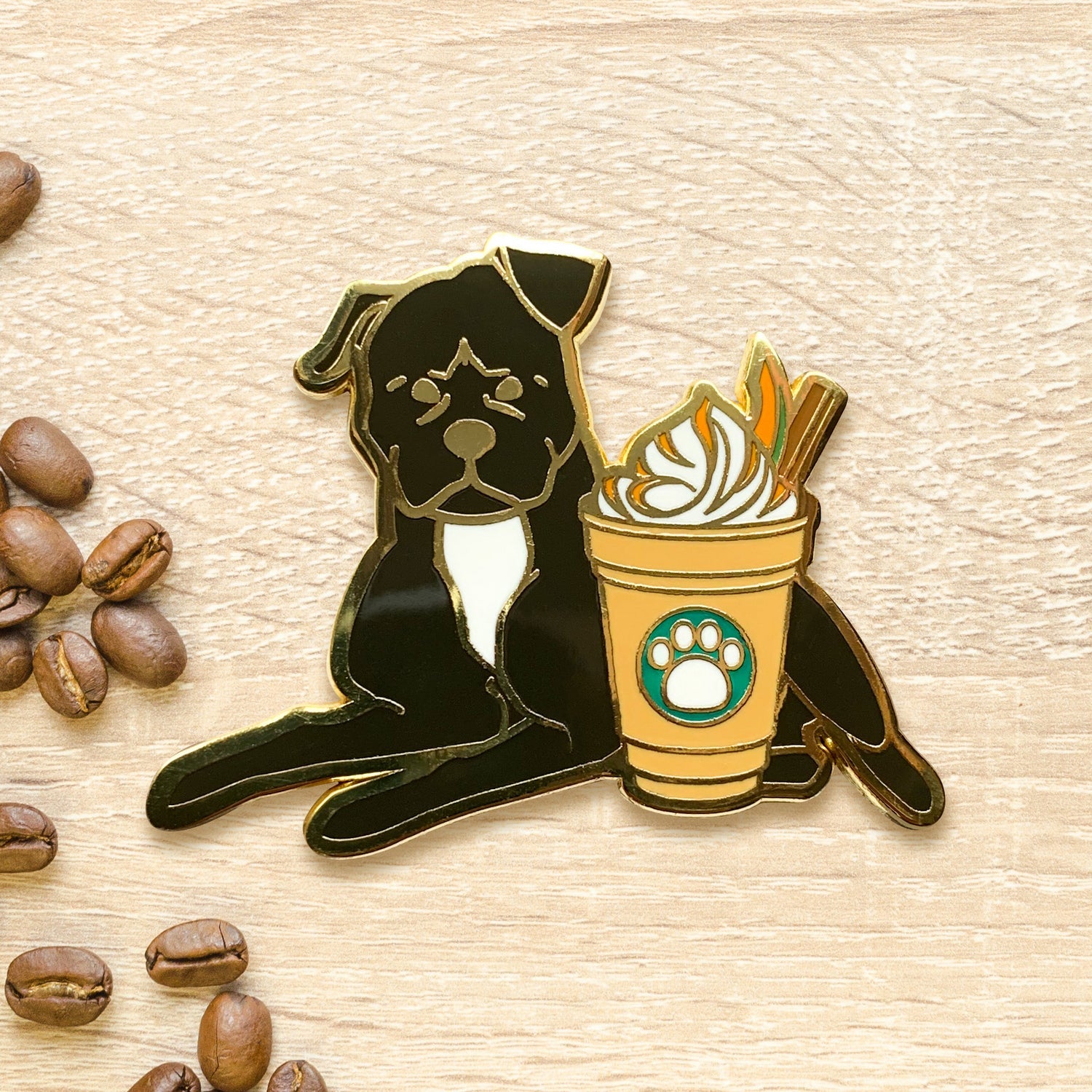 Pitbull & Pumpkin Spice Frappe Coffee Hard Enamel Pin by Cocktail Critters