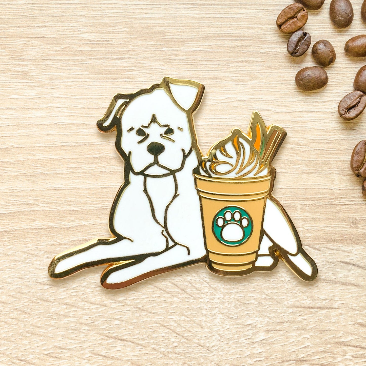 Pitbull & Pumpkin Spice Frappe Coffee Hard Enamel Pin by Cocktail Critters