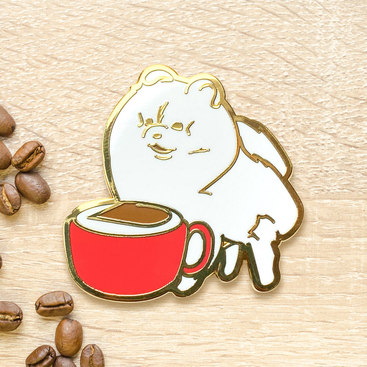 Pomeranian & Cappuccino Coffee Hard Enamel Pin by Cocktail Critters