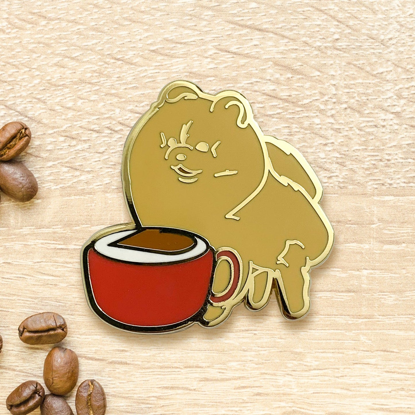 Pomeranian & Cappuccino Coffee Hard Enamel Pin by Cocktail Critters