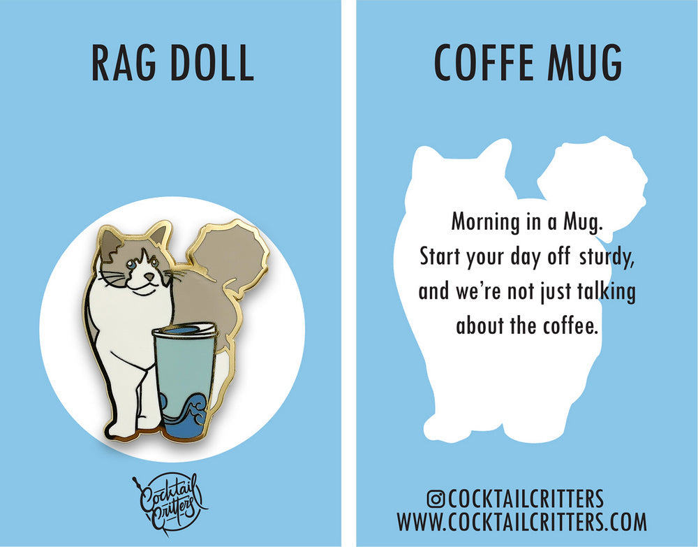 Rag Doll & Coffee Hard Enamel Pin by Cocktail Critters