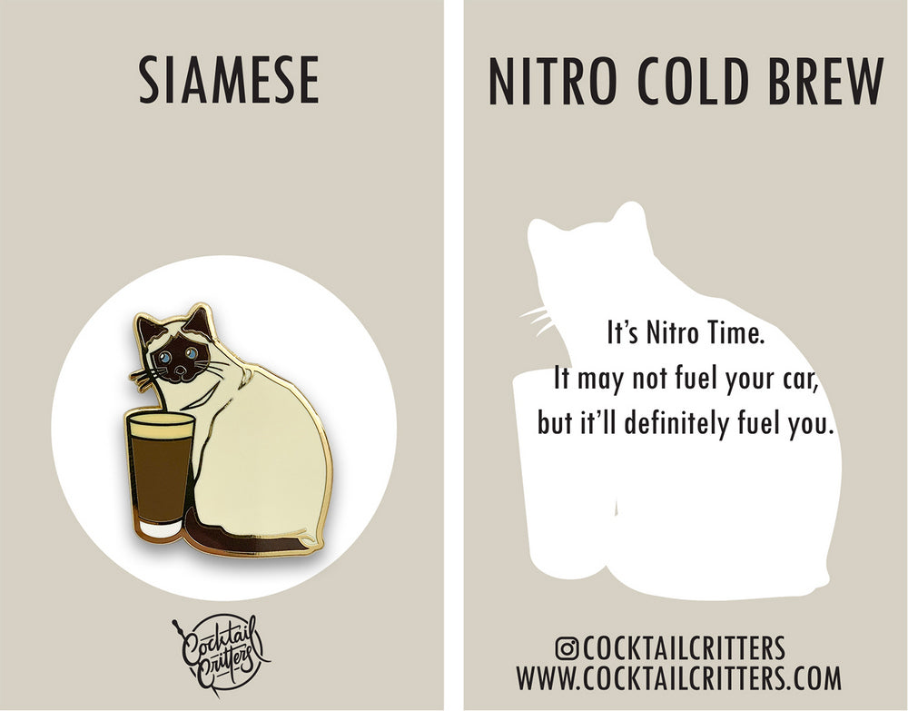 Siamese Cat & Nitro Cold Brew Coffee Hard Enamel Pin by Cocktail Critters