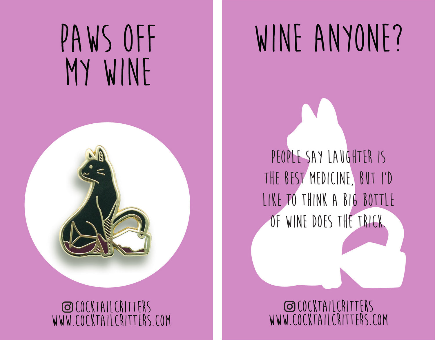 Cat and Merlot Wine Hard Enamel Pin by Cocktail Critters