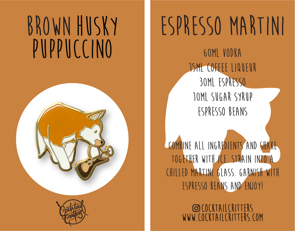 Husky and Espresso Martini Cocktail Hard Enamel Pin by Cocktail Critters