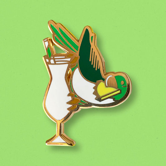 Parakeet and Pina Colada Cocktail Hard Enamel Pin by Cocktail Critters