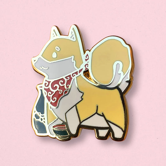 Shiba Inu and Sake Hard Enamel Pin by Cocktail Critters