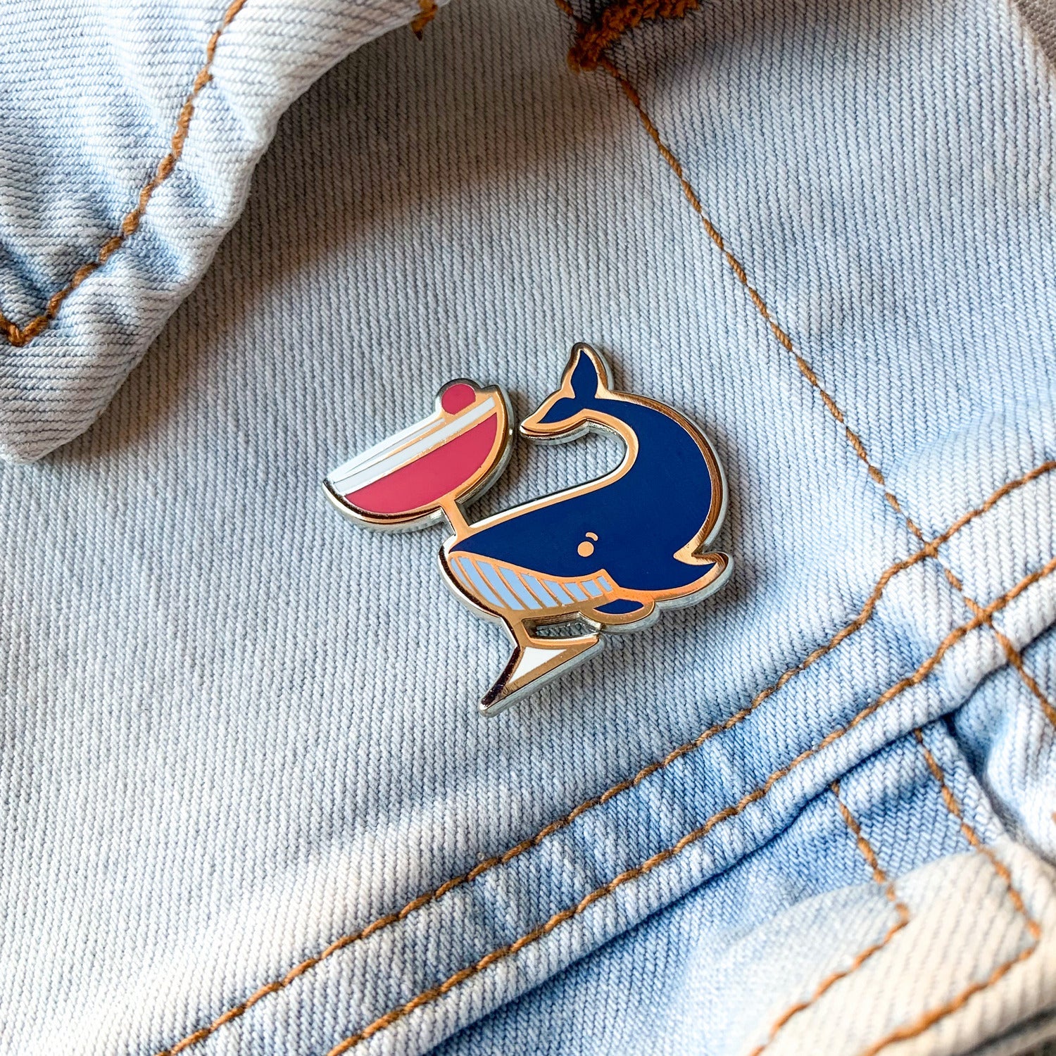 Blue Whale & Clover Club Cocktail Hard Enamel Pin by Cocktail Critters