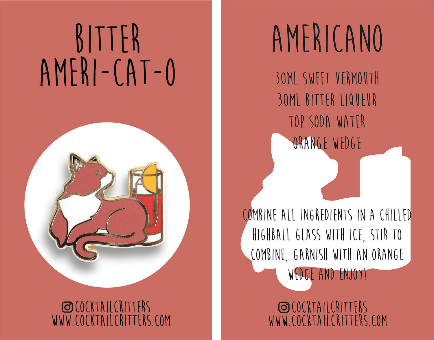 Taby Cat & Americano Cocktail Hard Enamel Pin by Cocktail Critters