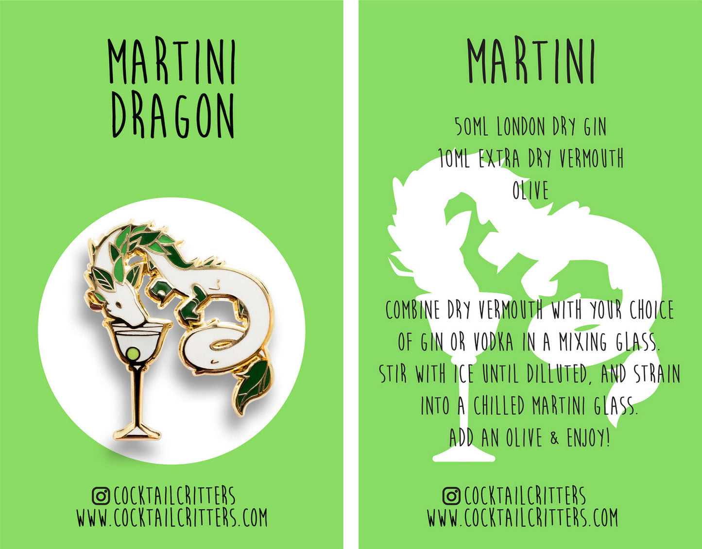 Dragon & Martini Cocktail Hard Enamel Pin by Cocktail Critters