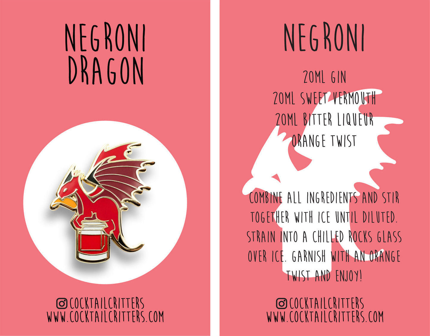 Dragon & Negroni Cocktail Hard Enamel Pin by Cocktail Critters