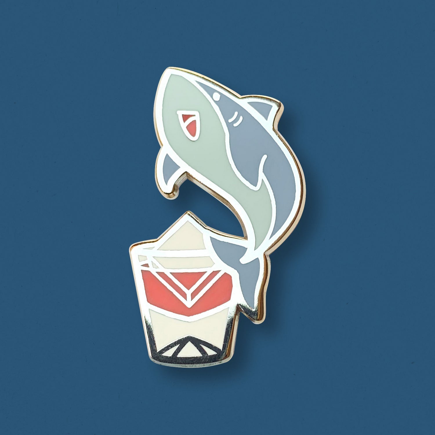 Great White Shark & Vermouth Hard Enamel Pin by Cocktail Critters