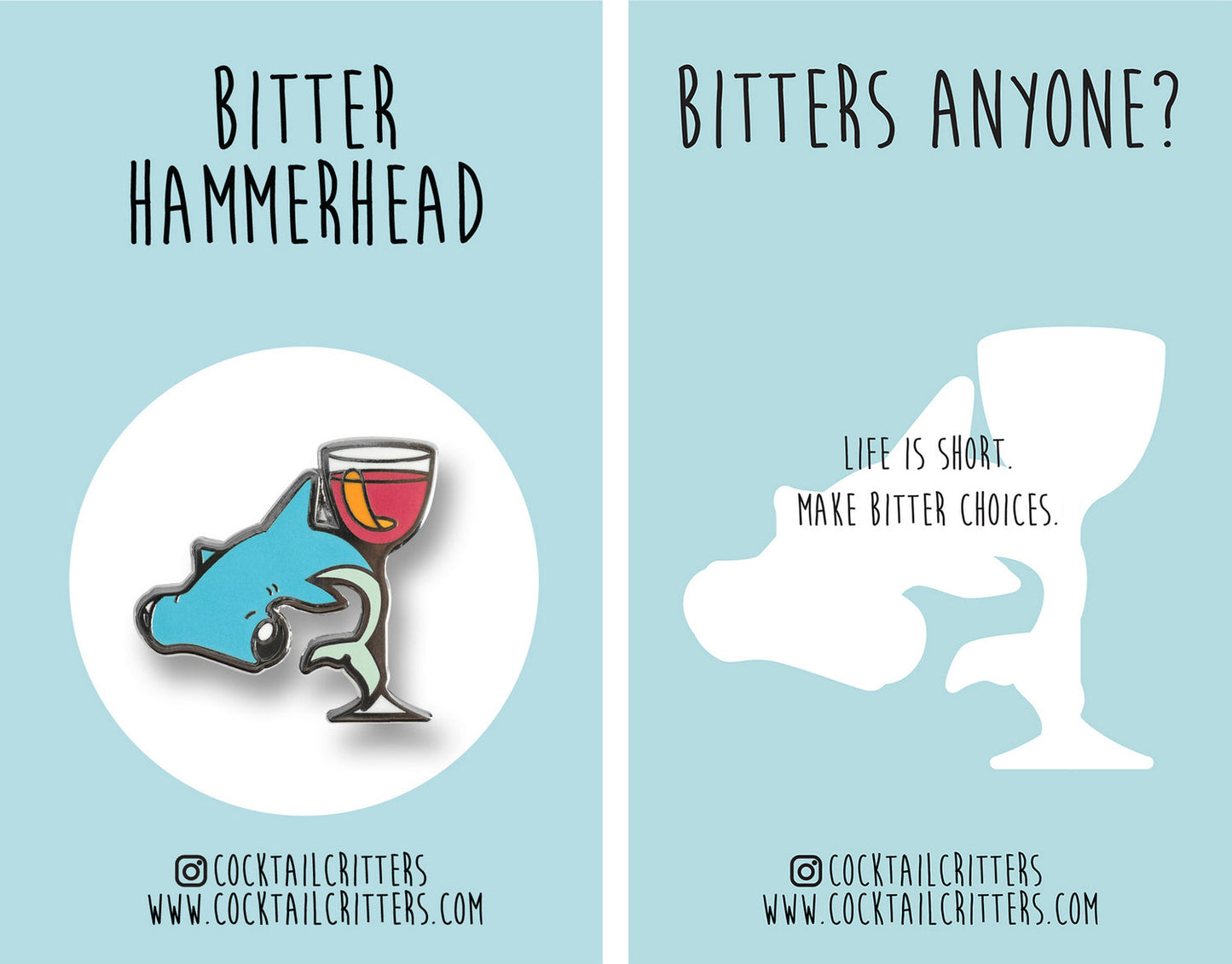 Hammerhead Shark & Bitter Hard Enamel Pin by Cocktail Critters