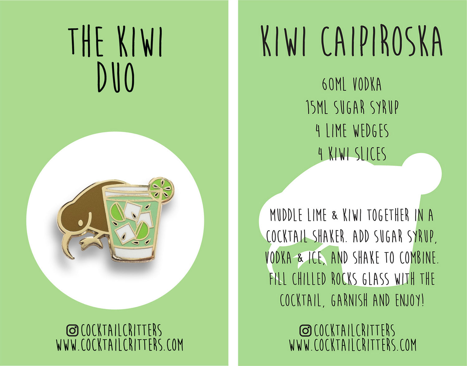 Kiwi & Kiwi Caiprioska Cocktail Hard Enamel Pin by Cocktail Critters