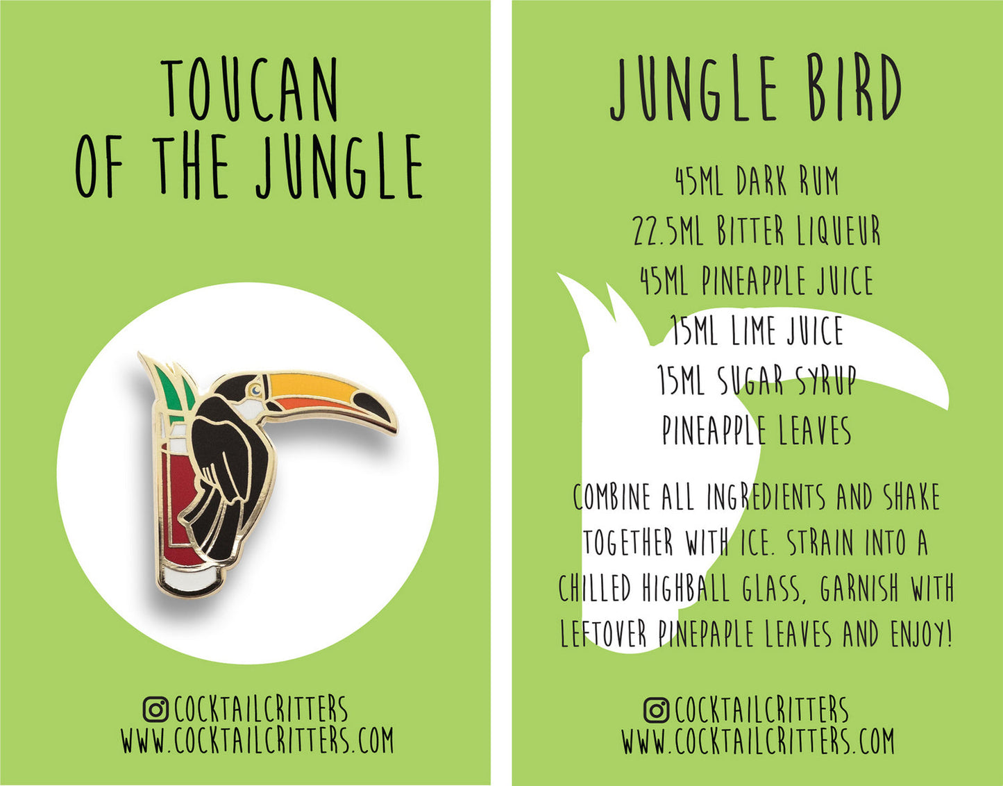 Toucan & Jungle Bird Cocktail Hard Enamel Pin by Cocktail Critters