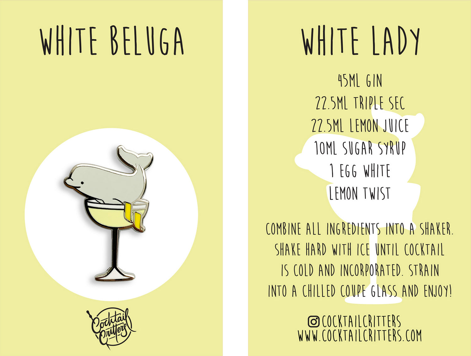 Beluga & White Lady Cocktail Hard Enamel Pin by Cocktail Critters