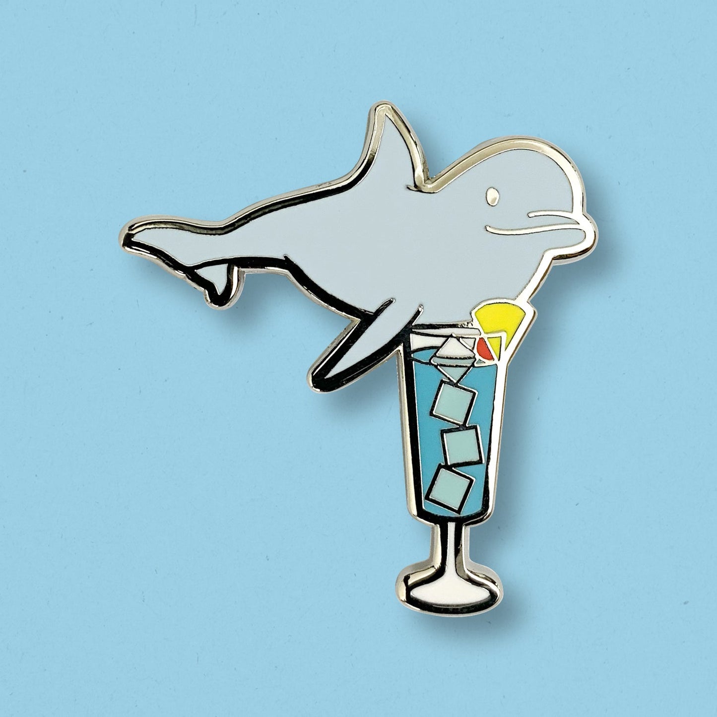 Hawaiian Dolphin & Blue Hawaiian Cocktail Hard Enamel Pin by Cocktail Critters