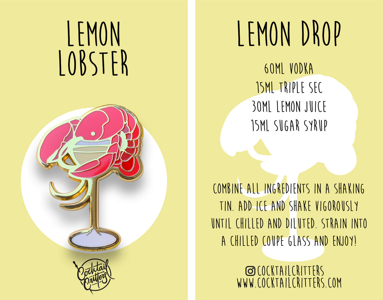 Lobster & Lemon Drop Enamel Pin by Cocktail Critters