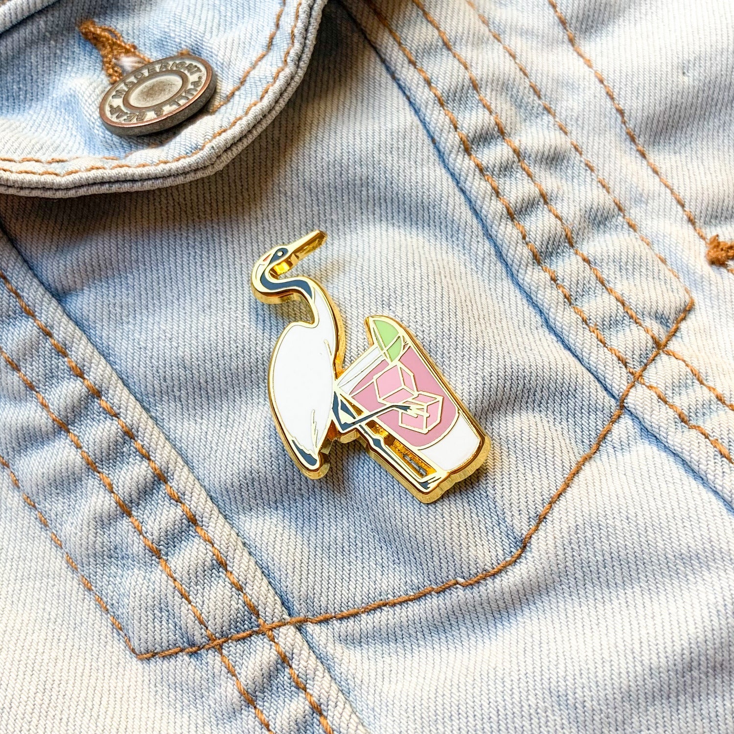 Vodka Cranberry and Crane Cocktail Hard Enamel Pin