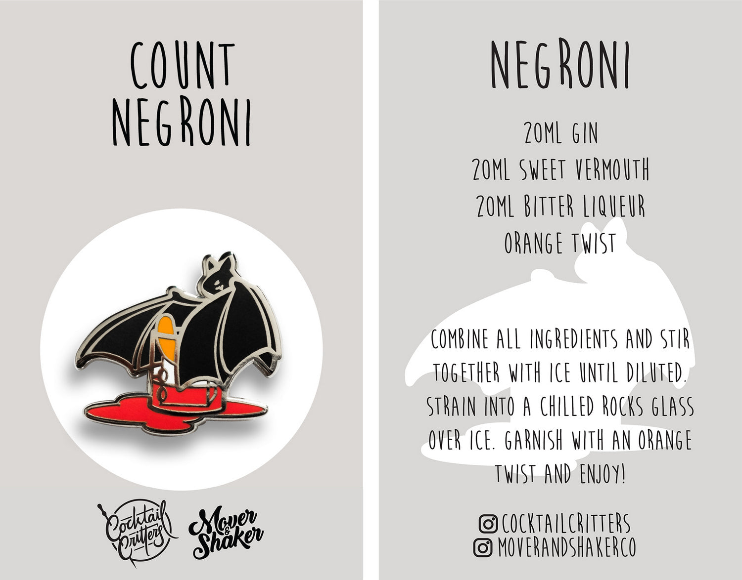 Count Negroni Cocktail Hard Enamel Pin by Cocktail Critters