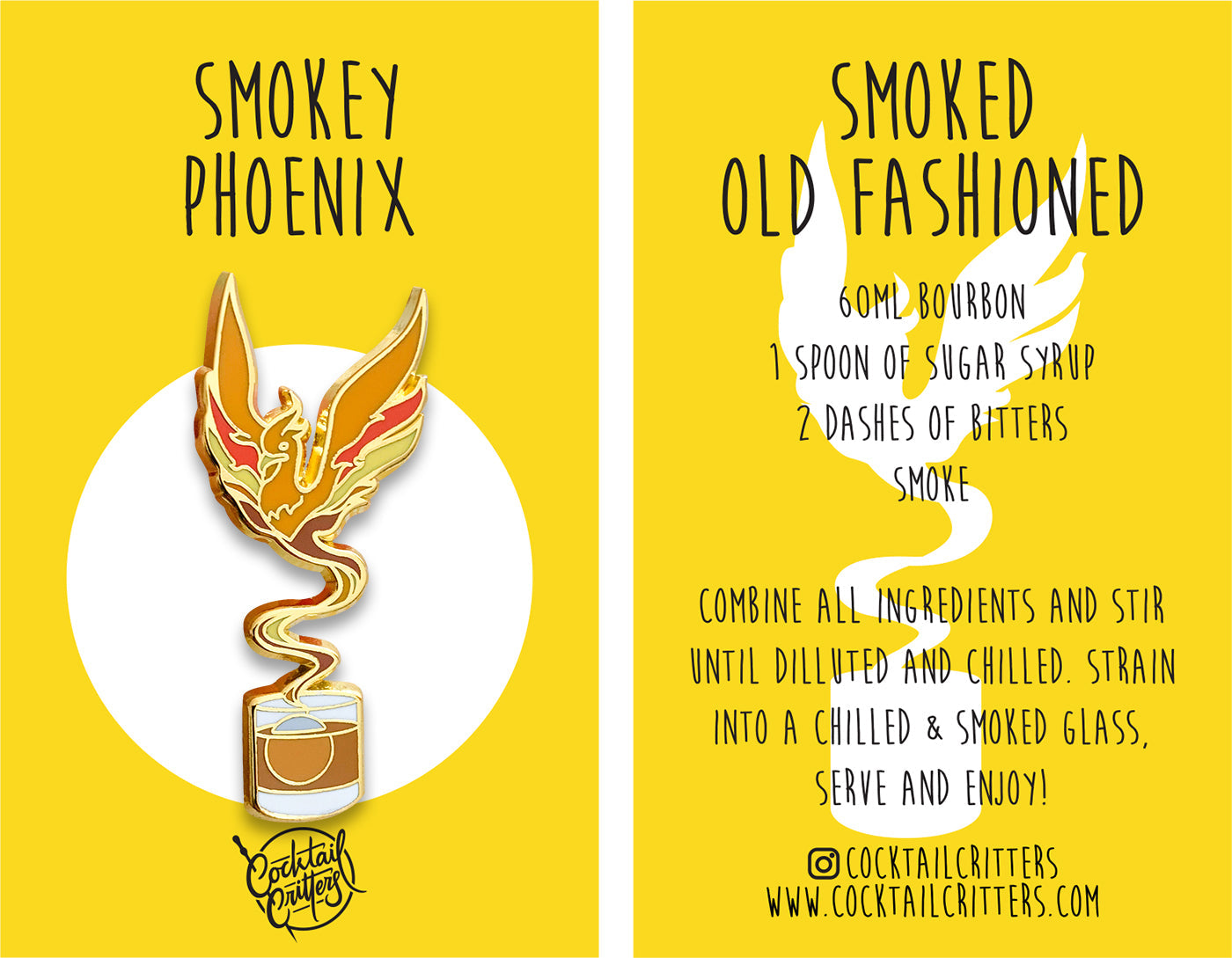 Phoenix & Smokey Old Fashioned Hard Enamel Pin by Cocktail Critters